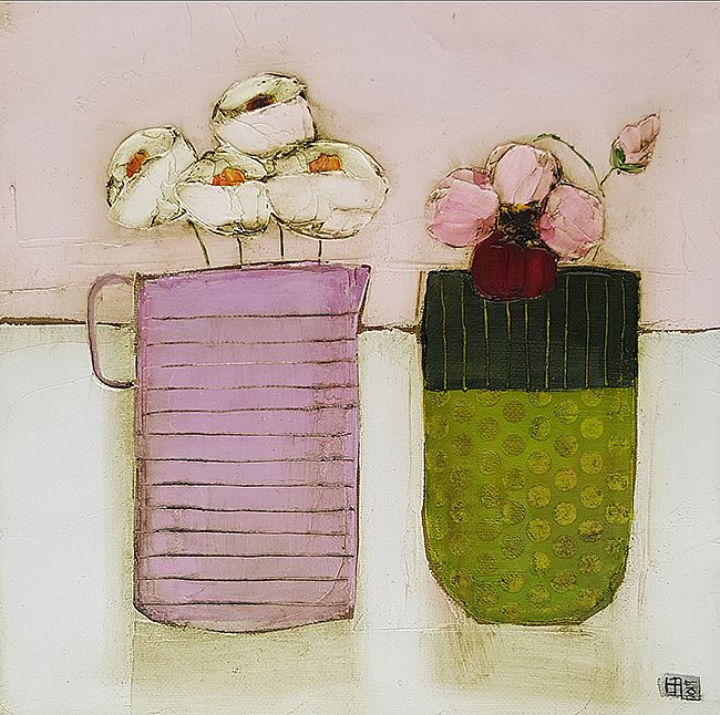 Eithne  Roberts - Little pink jug green dottie vase
